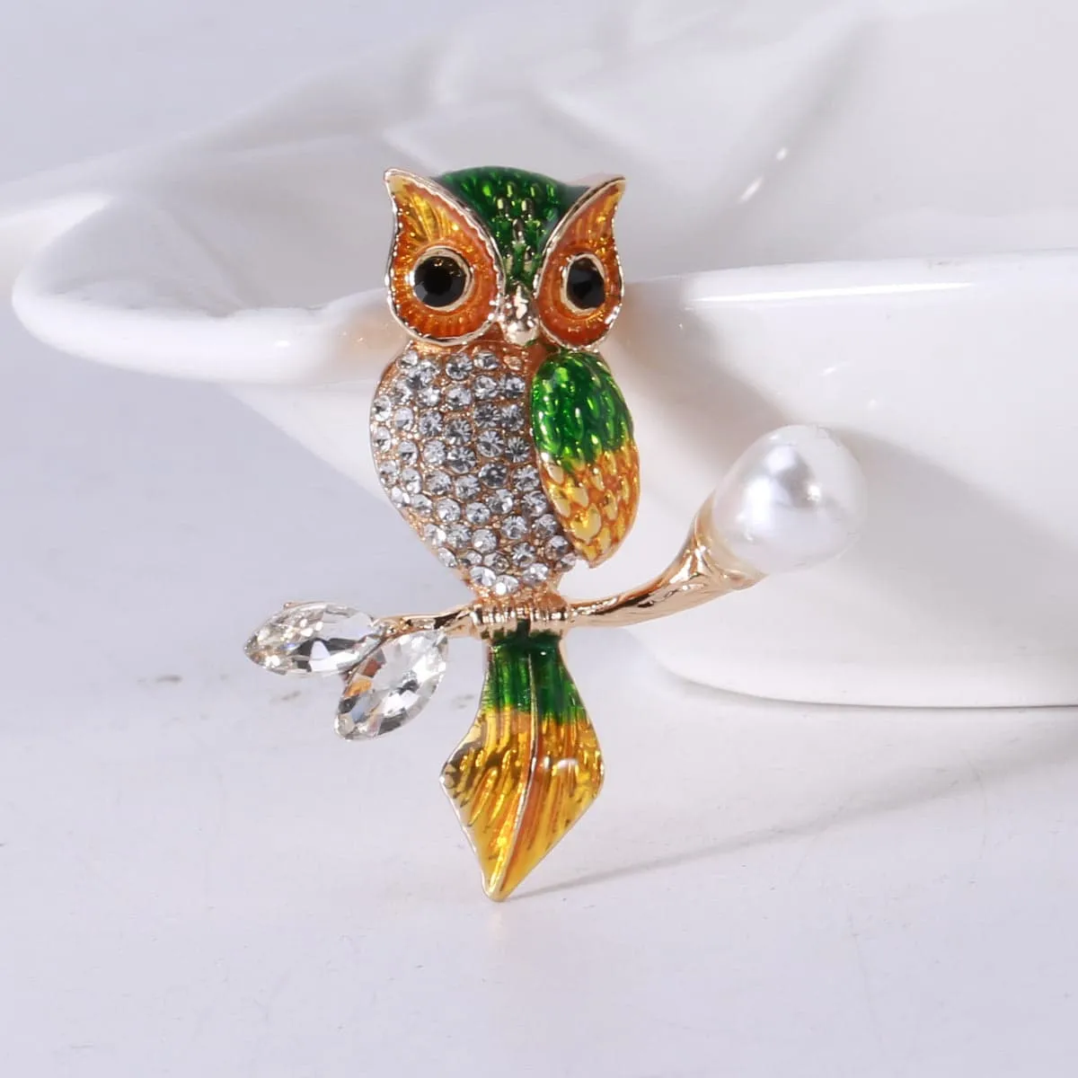 Green Crystal & Cubic Zirconia Owl Brooch sold by Zulily