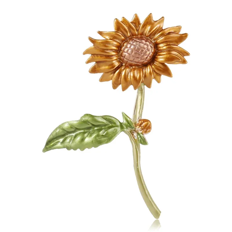 Green Enamel & Goldtone Sunflower Brooch made by Zulily