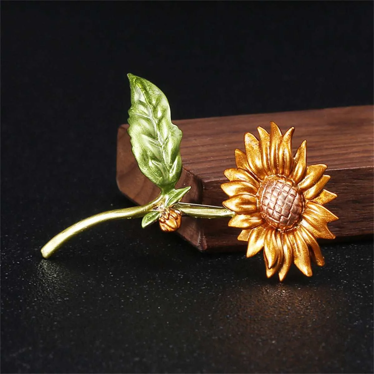 Green Enamel & Goldtone Sunflower Brooch sold by Zulily product image thumbnail 2