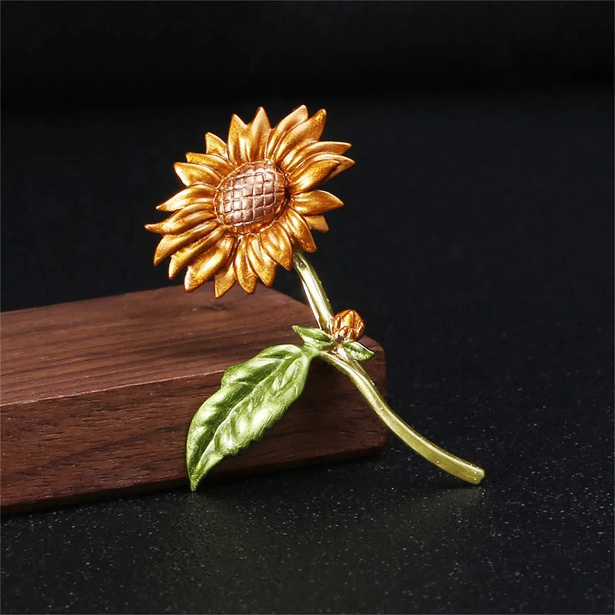 Green Enamel & Goldtone Sunflower Brooch sold by Zulily product image thumbnail 3