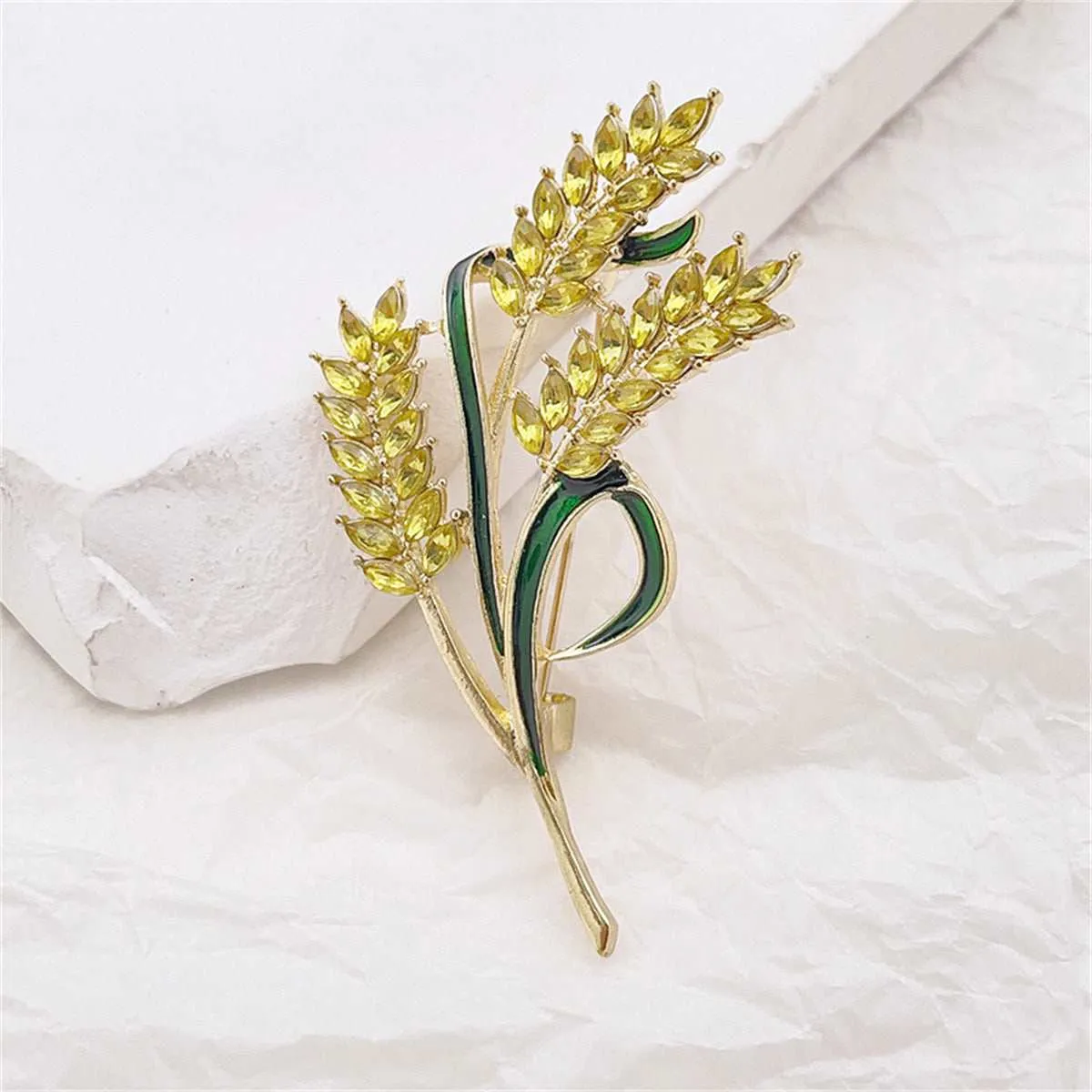 Goldtone Crystal & Green Enamel Wheat Brooch sold by Zulily product image thumbnail 2