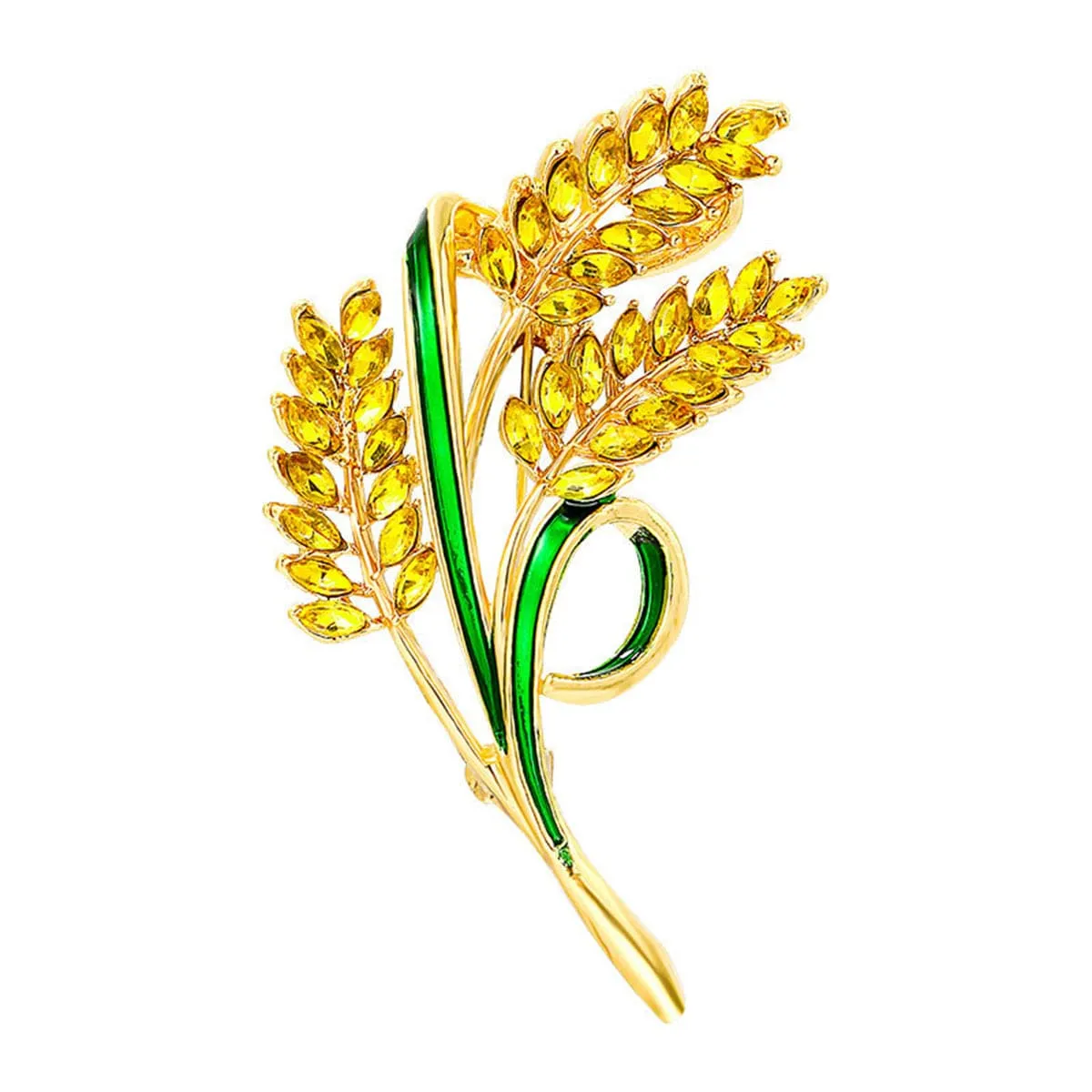 Goldtone Crystal & Green Enamel Wheat Brooch sold by Zulily