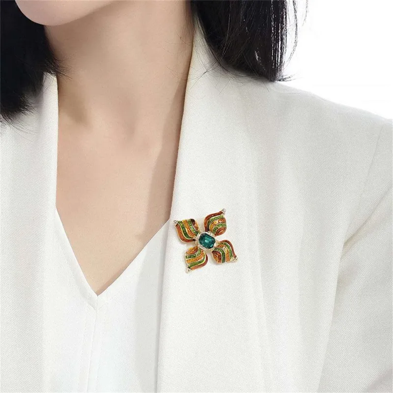 Emerald Crystal & Goldtone Flower Brooch made by Zulily
