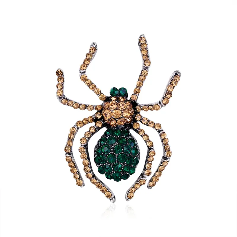 Green Cubic Zirconia & Silvertone Spider Brooch made by Zulily