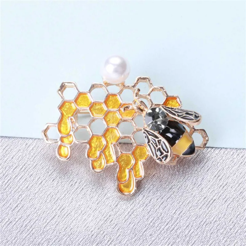 Pearl & Cubic Zirconia Enamel Openwork Honeycomb Bee Brooch made by Zulily