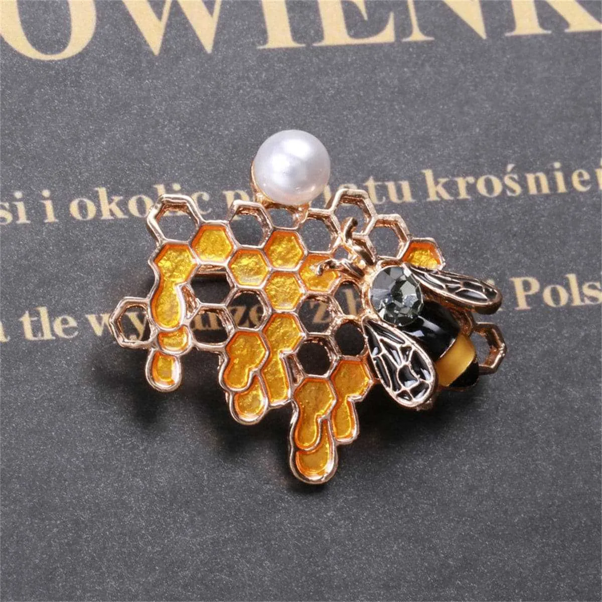 Pearl & Cubic Zirconia Enamel Openwork Honeycomb Bee Brooch sold by Zulily product image thumbnail 2