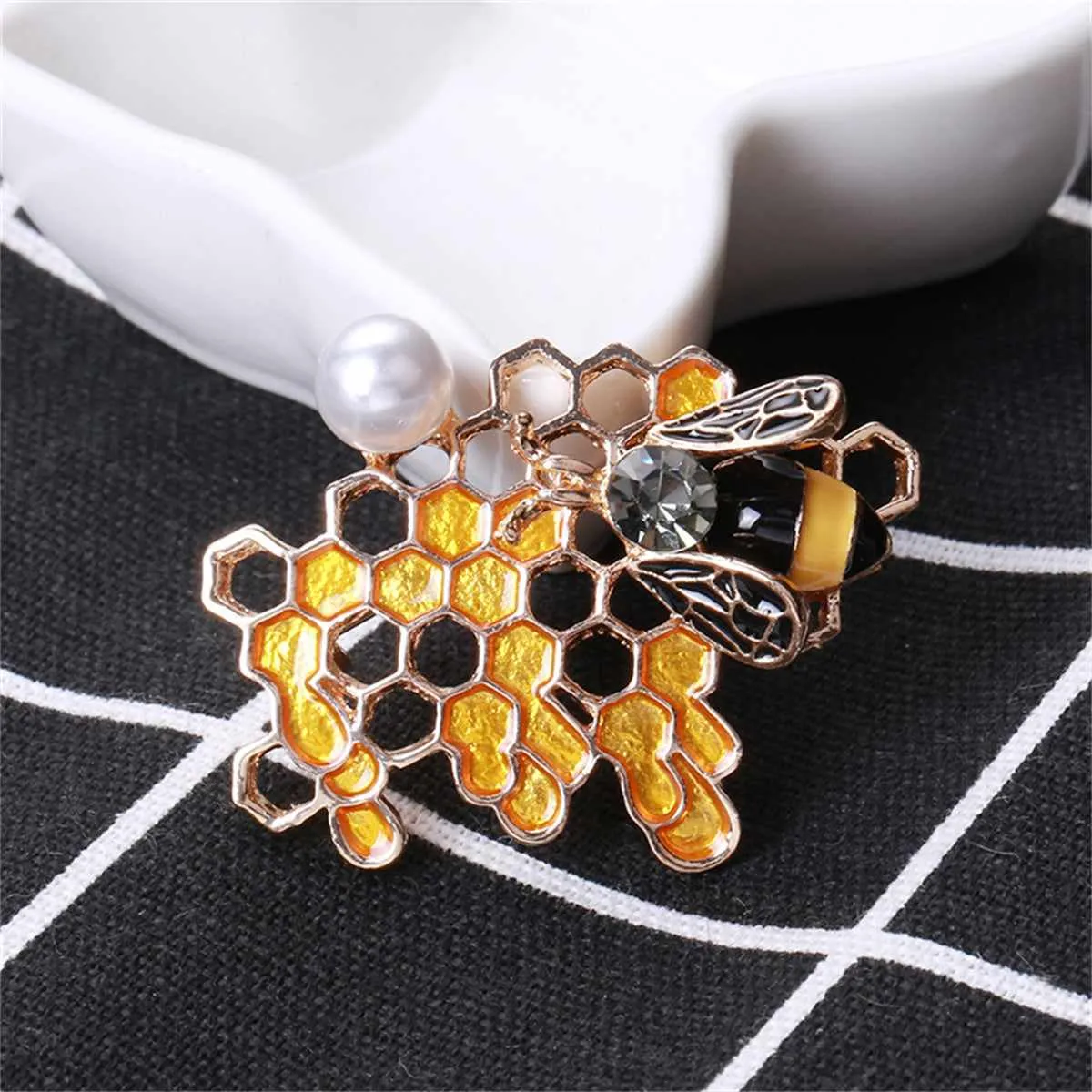 Pearl & Cubic Zirconia Enamel Openwork Honeycomb Bee Brooch sold by Zulily product image thumbnail 3