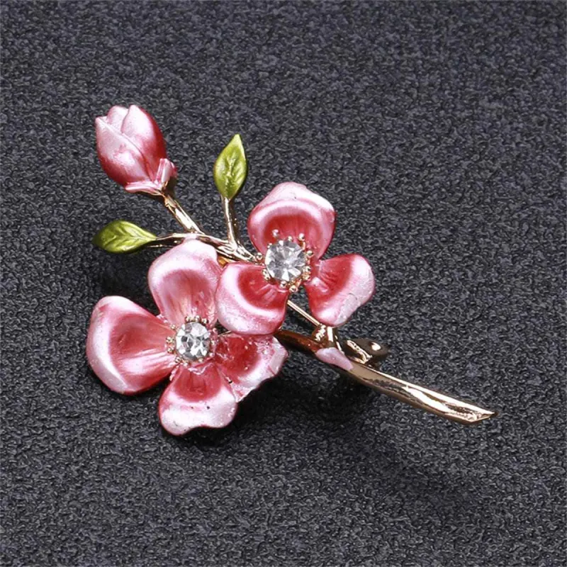 Pink Enamel & Cubic Zirconia Wintersweet Brooch made by Zulily