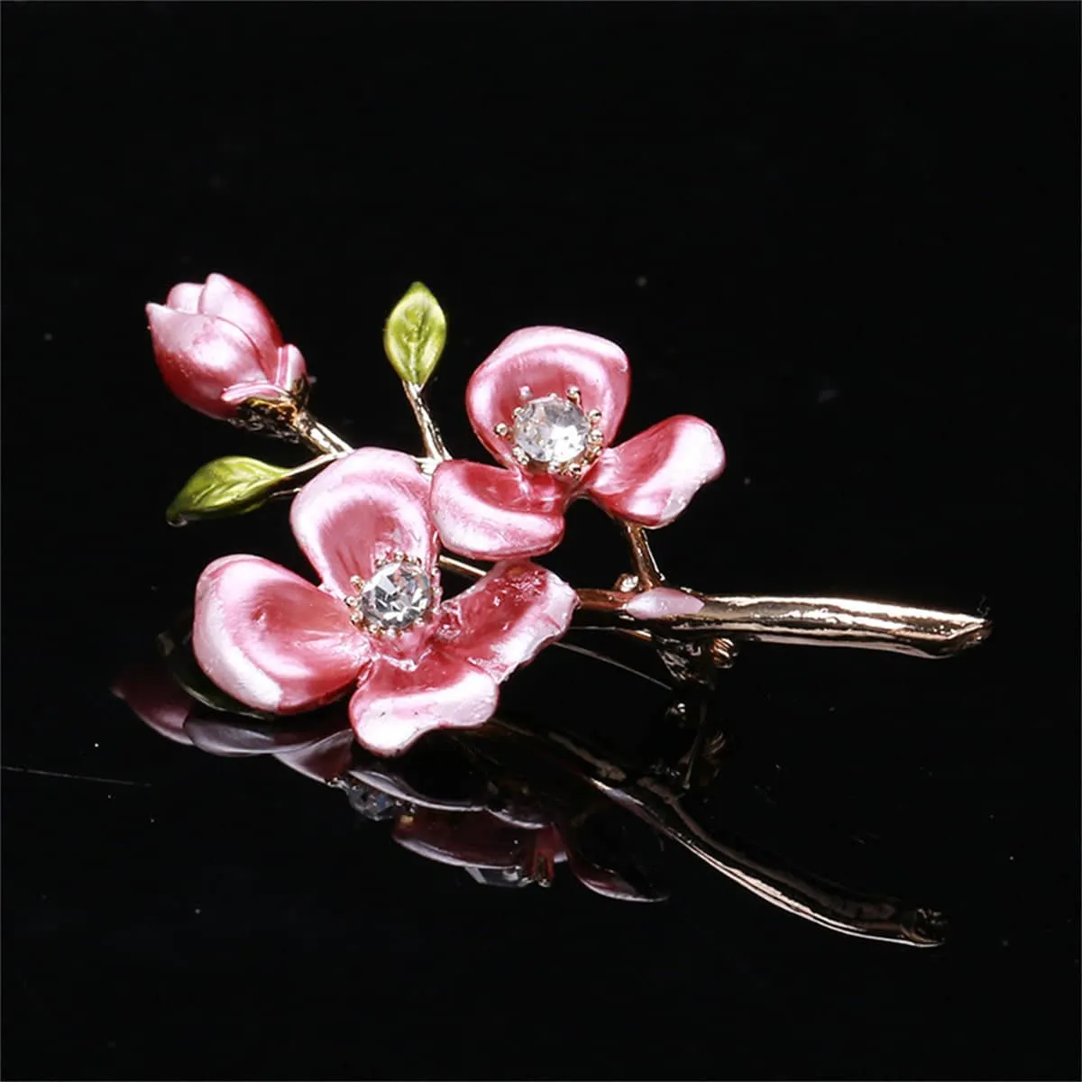 Pink Enamel & Cubic Zirconia Wintersweet Brooch sold by Zulily product image thumbnail 2