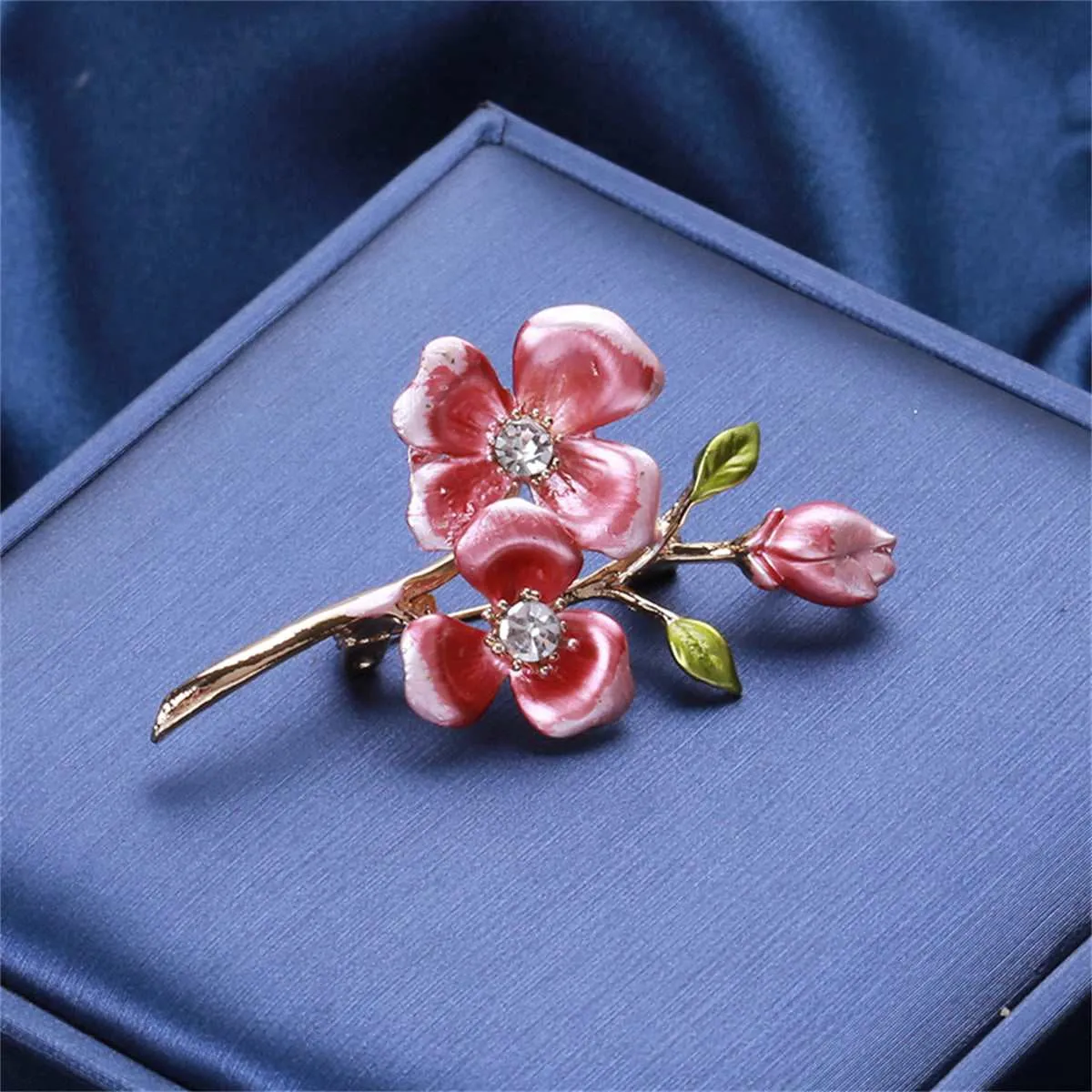 Pink Enamel & Cubic Zirconia Wintersweet Brooch sold by Zulily product image thumbnail 3