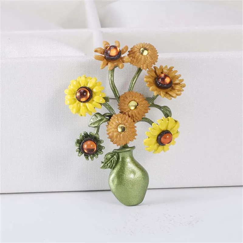 Yellow & Green Sunflower Vase Brooch made by Zulily
