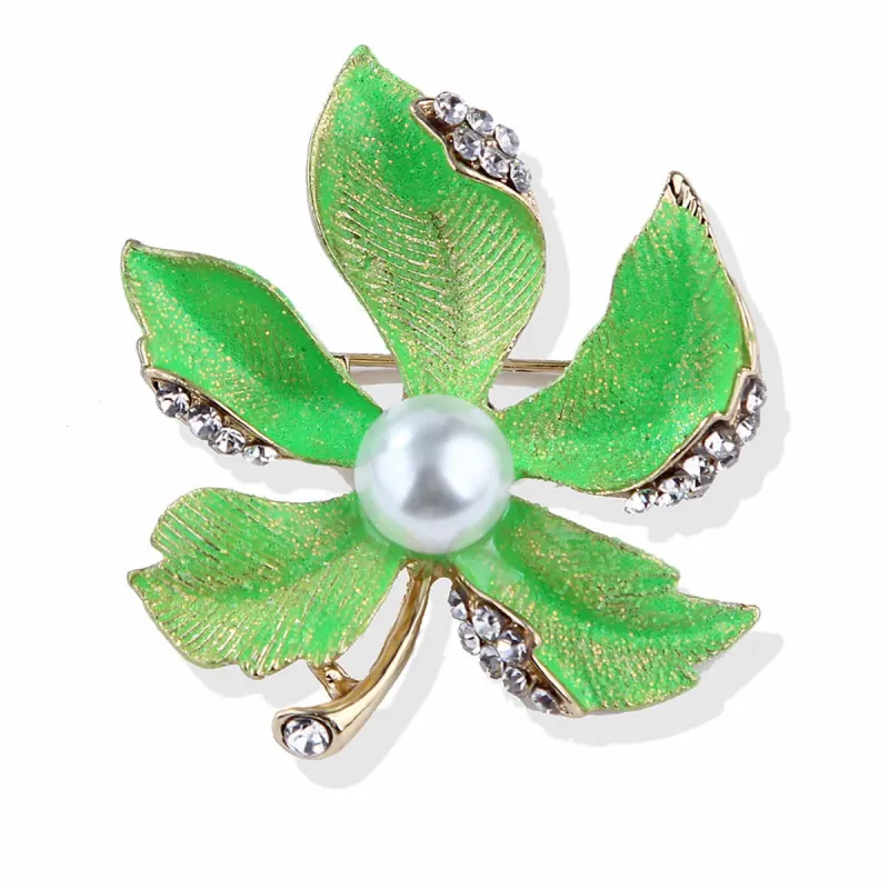 Pearl & Cubic Zirconia Enamel Goldtone Maple Leaves Brooch made by Zulily