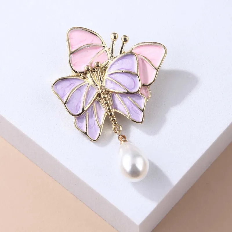 Pink & Purple Enamel Double Butterfly Brooch made by Zulily