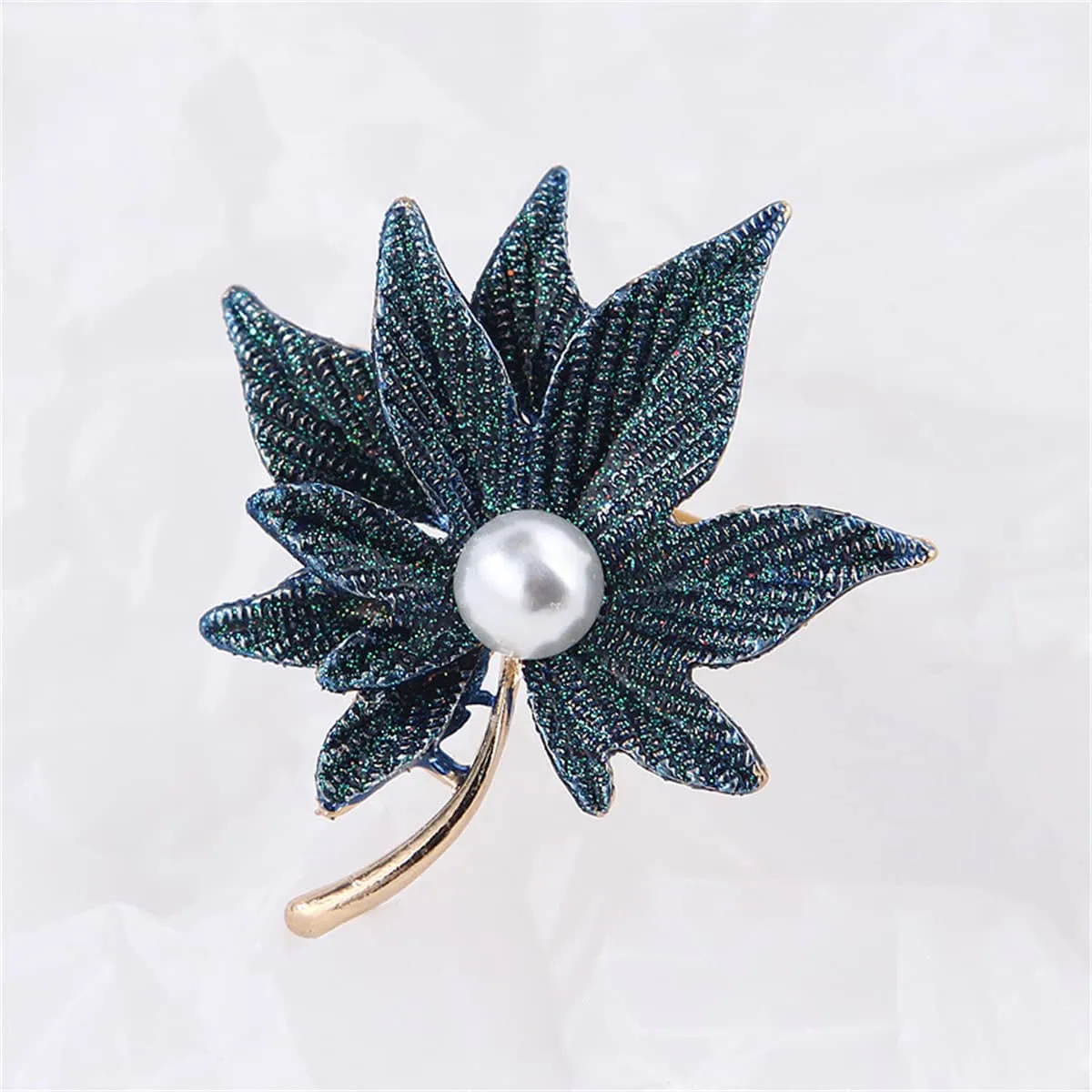Pearl & Dark Blue Enamel Goldtone Maple Leaves Brooch sold by Zulily product image thumbnail 2