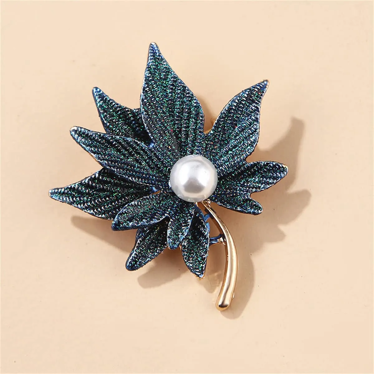 Pearl & Dark Blue Enamel Goldtone Maple Leaves Brooch sold by Zulily product image thumbnail 3