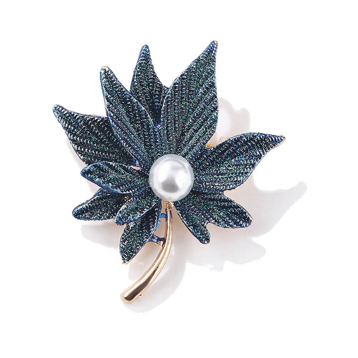 Pearl & Dark Blue Enamel Goldtone Maple Leaves Brooch sold by Zulily