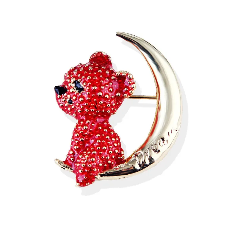 Red Enamel & Goldtone Moon Bear Brooch made by Zulily