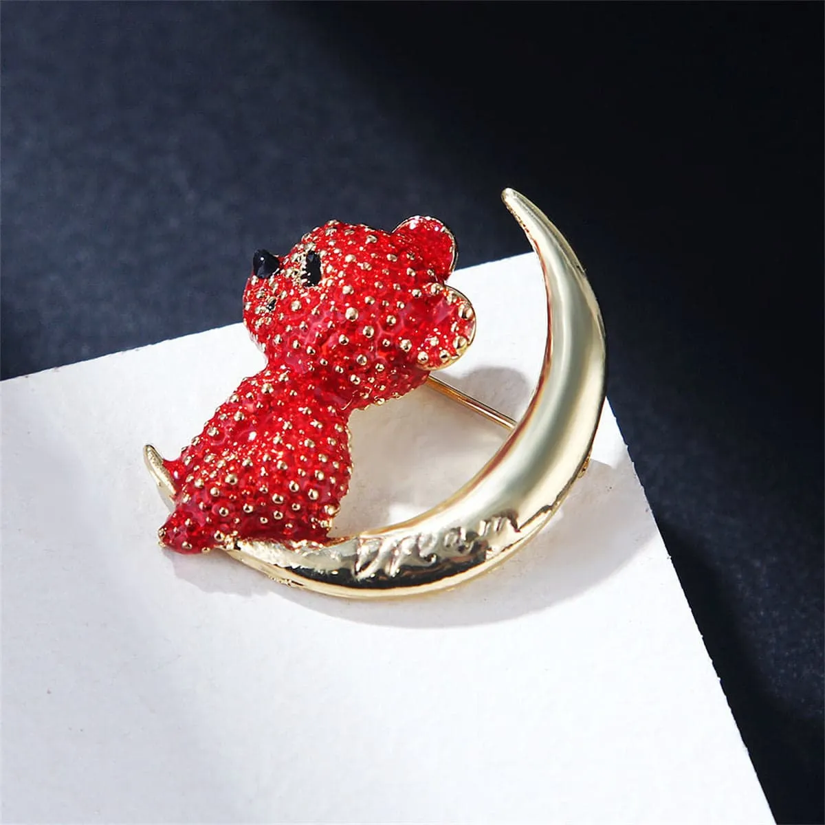 Red Enamel & Goldtone Moon Bear Brooch sold by Zulily product image thumbnail 3