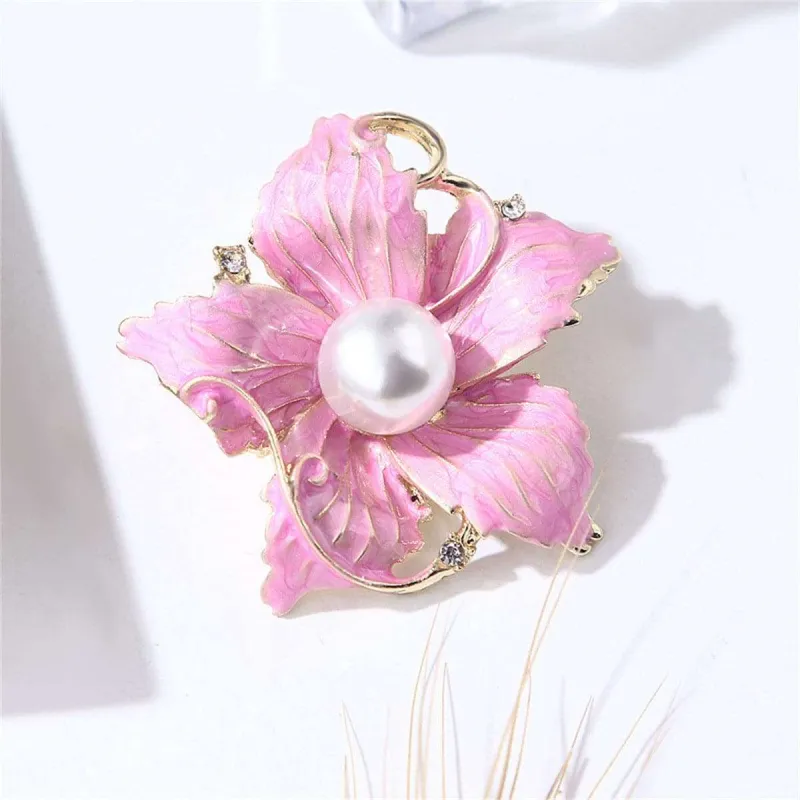Pink Enamel & Pearl Goldtone Flower Brooch made by Zulily