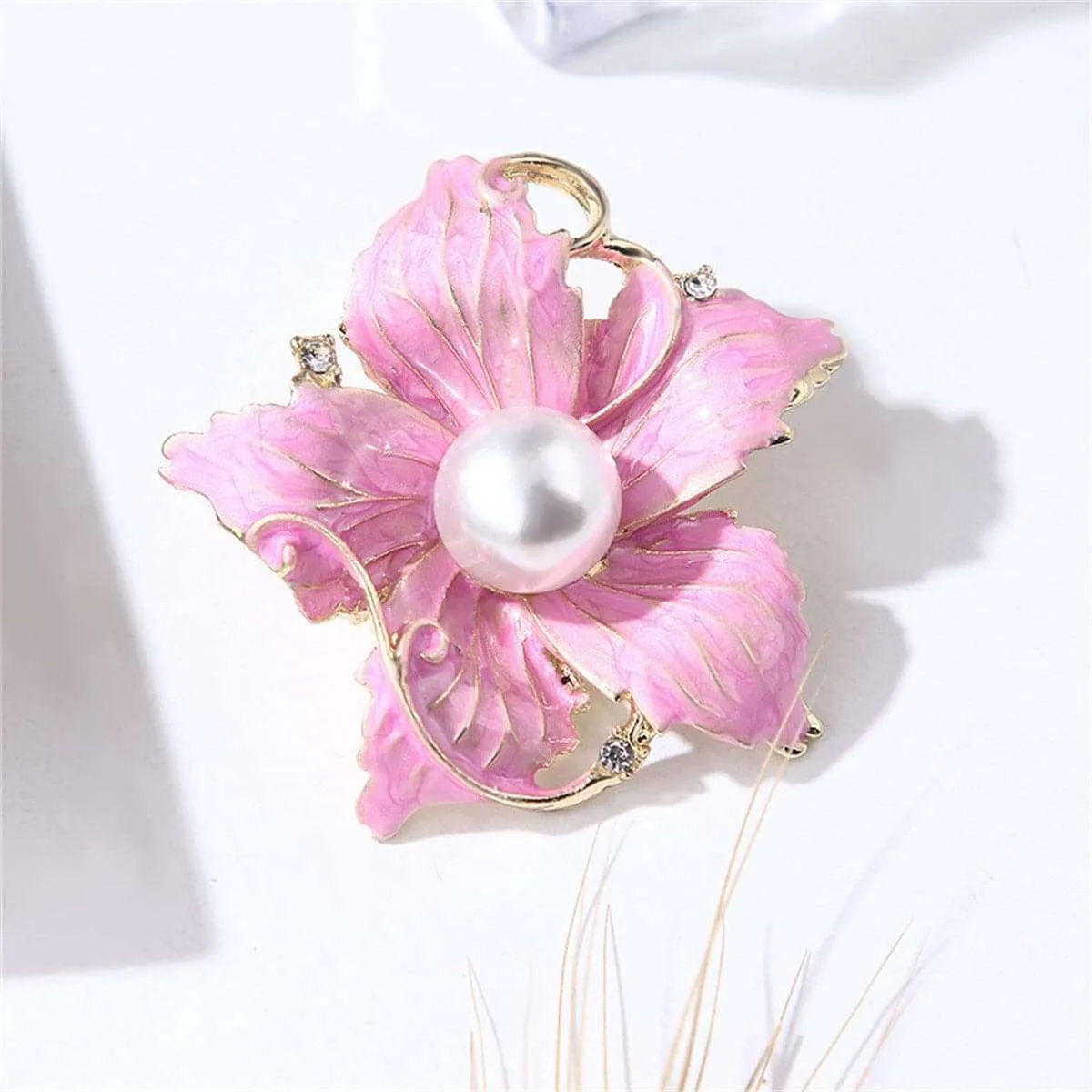 Pink Enamel & Pearl Goldtone Flower Brooch sold by Zulily