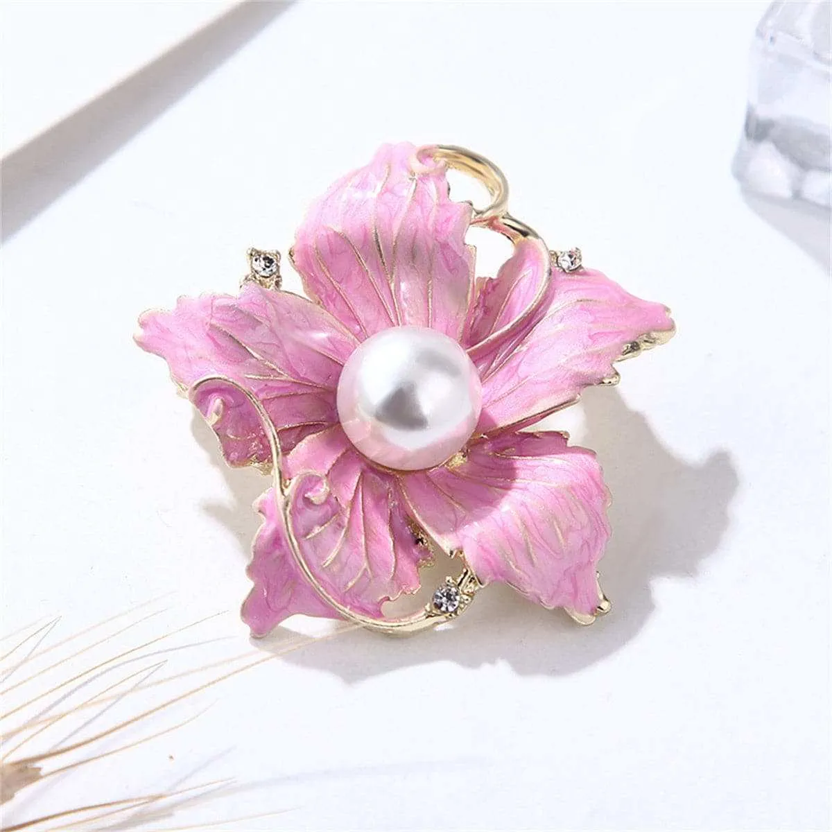 Pink Enamel & Pearl Goldtone Flower Brooch sold by Zulily product image thumbnail 2