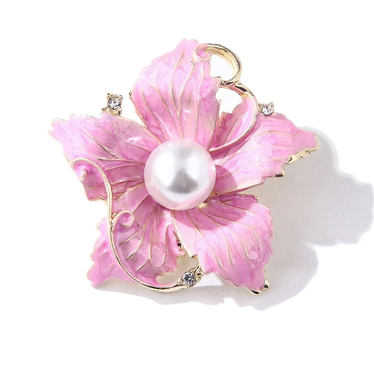 Pink Enamel & Pearl Goldtone Flower Brooch sold by Zulily product image thumbnail 3