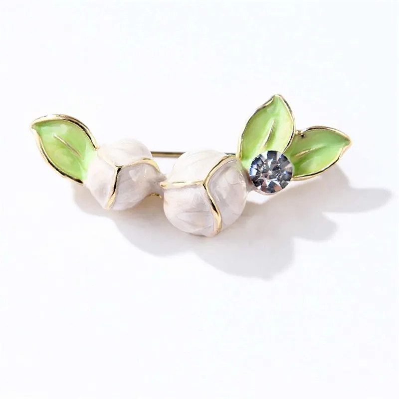 Cubic Zirconia & Green Enamel Magnolia Brooch made by Zulily