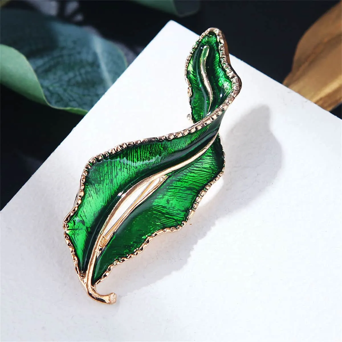 Green Enamel & Goldtone Leaf Brooch sold by Zulily product image thumbnail 3