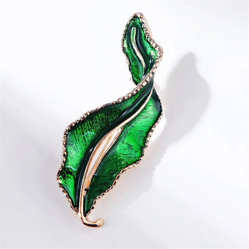 Green Enamel & Goldtone Leaf Brooch made by Zulily