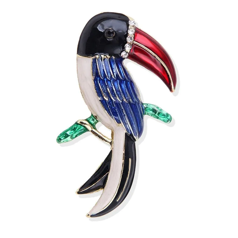 Cubic Zirconia & Blue Enamel Parrot Brooch made by Zulily