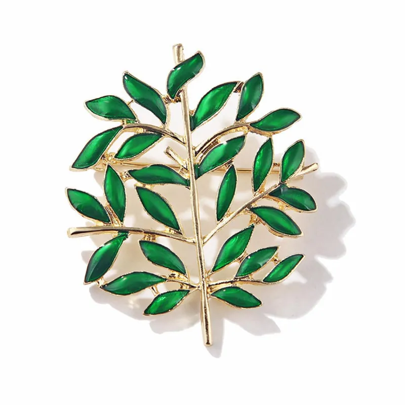 Green Enamel & Goldtone Tree Brooch made by Zulily