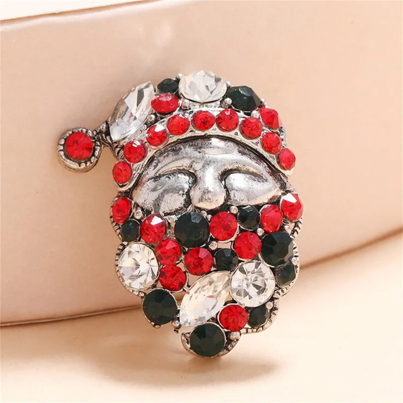 Green Cubic Zirconia & Silvertone Santa Brooch made by Zulily