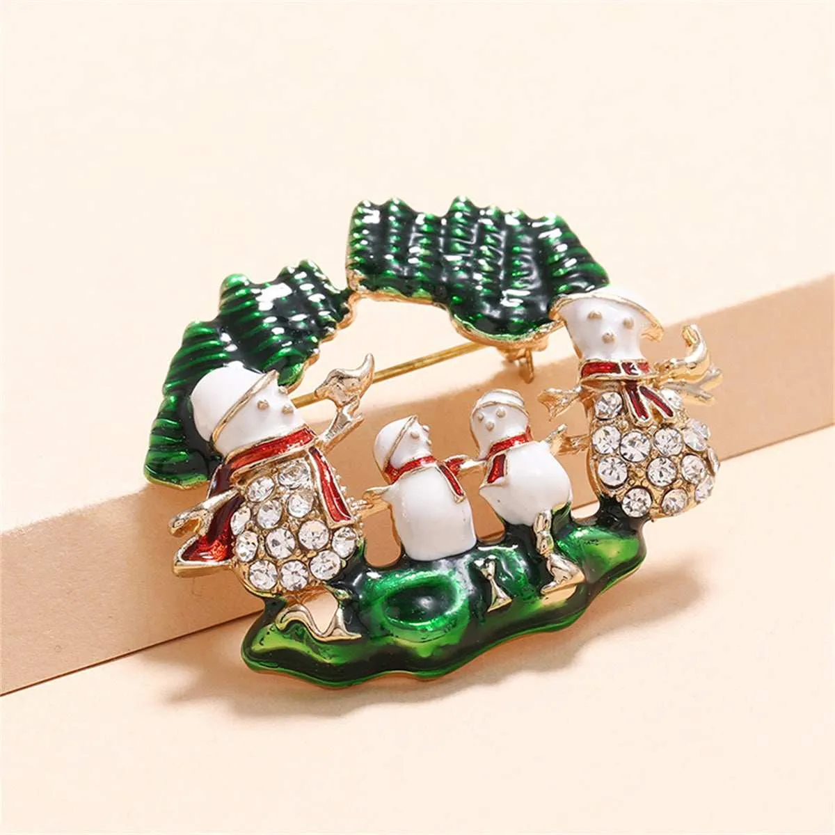 Cubic Zirconia & Green Snowman Family Brooch sold by Zulily product image thumbnail 2