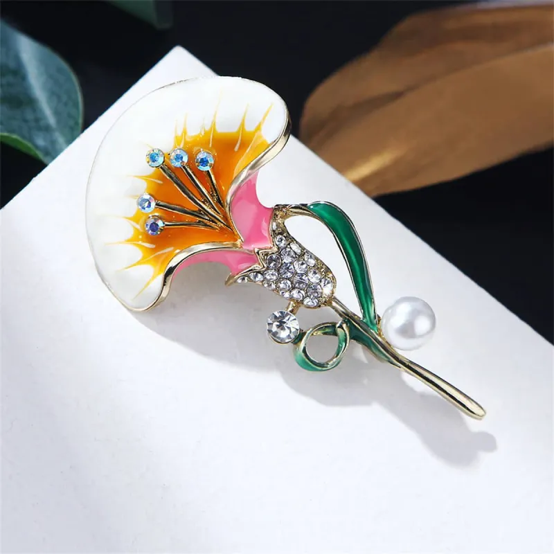 Pearl & Cubic Zirconia Enamel Goldtone Petunia Brooch made by Zulily