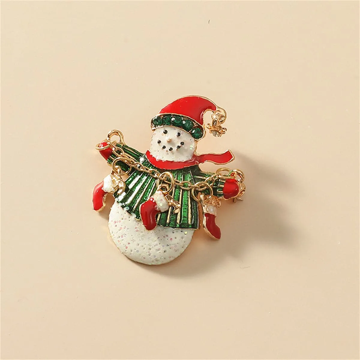 Cubic Zirconia & Enamel Goldtone Snowman Stocking Brooch sold by Zulily product image thumbnail 2