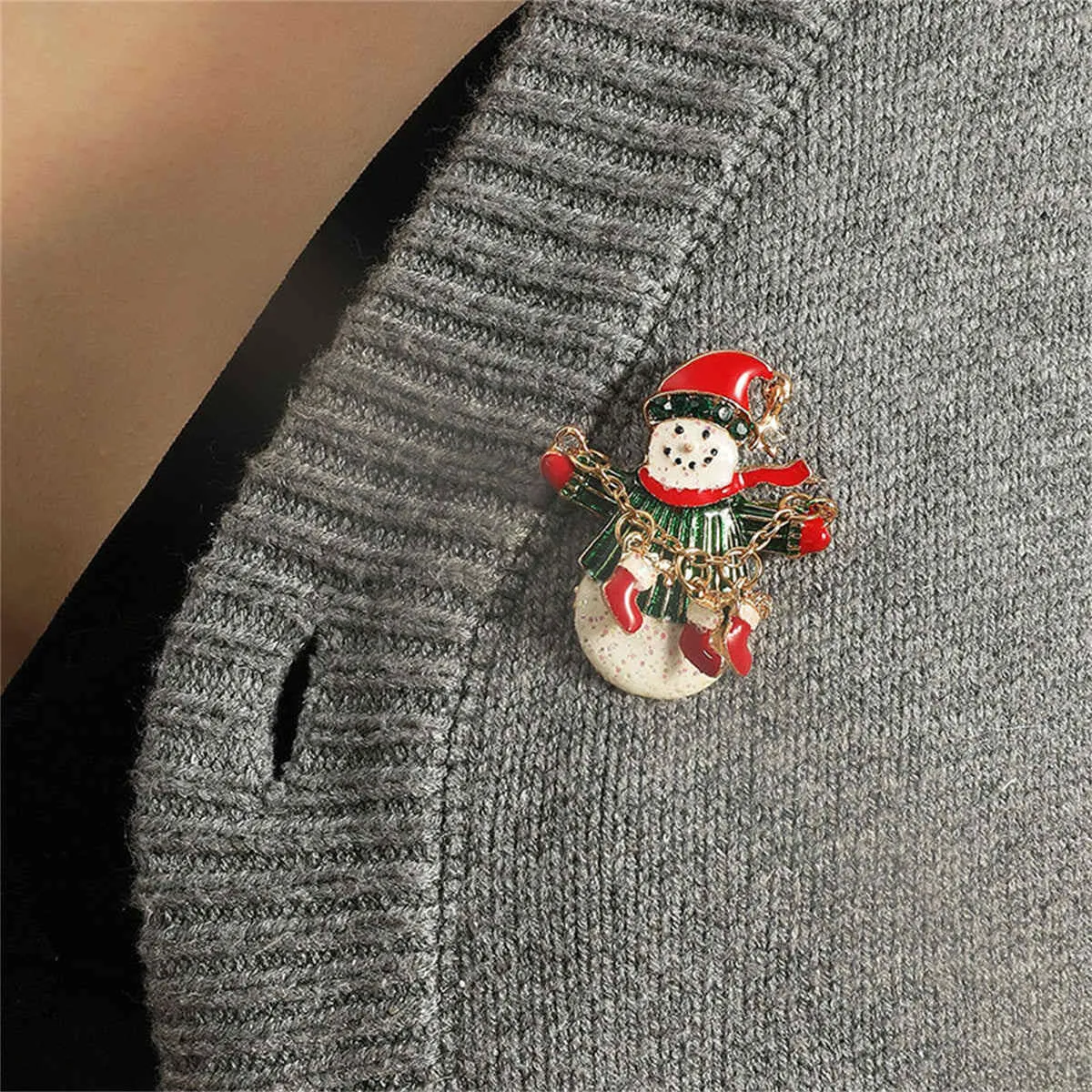 Cubic Zirconia & Enamel Goldtone Snowman Stocking Brooch sold by Zulily product image thumbnail 3