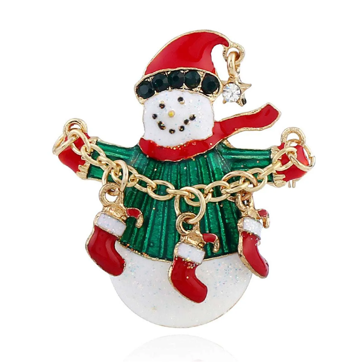 Cubic Zirconia & Enamel Goldtone Snowman Stocking Brooch sold by Zulily