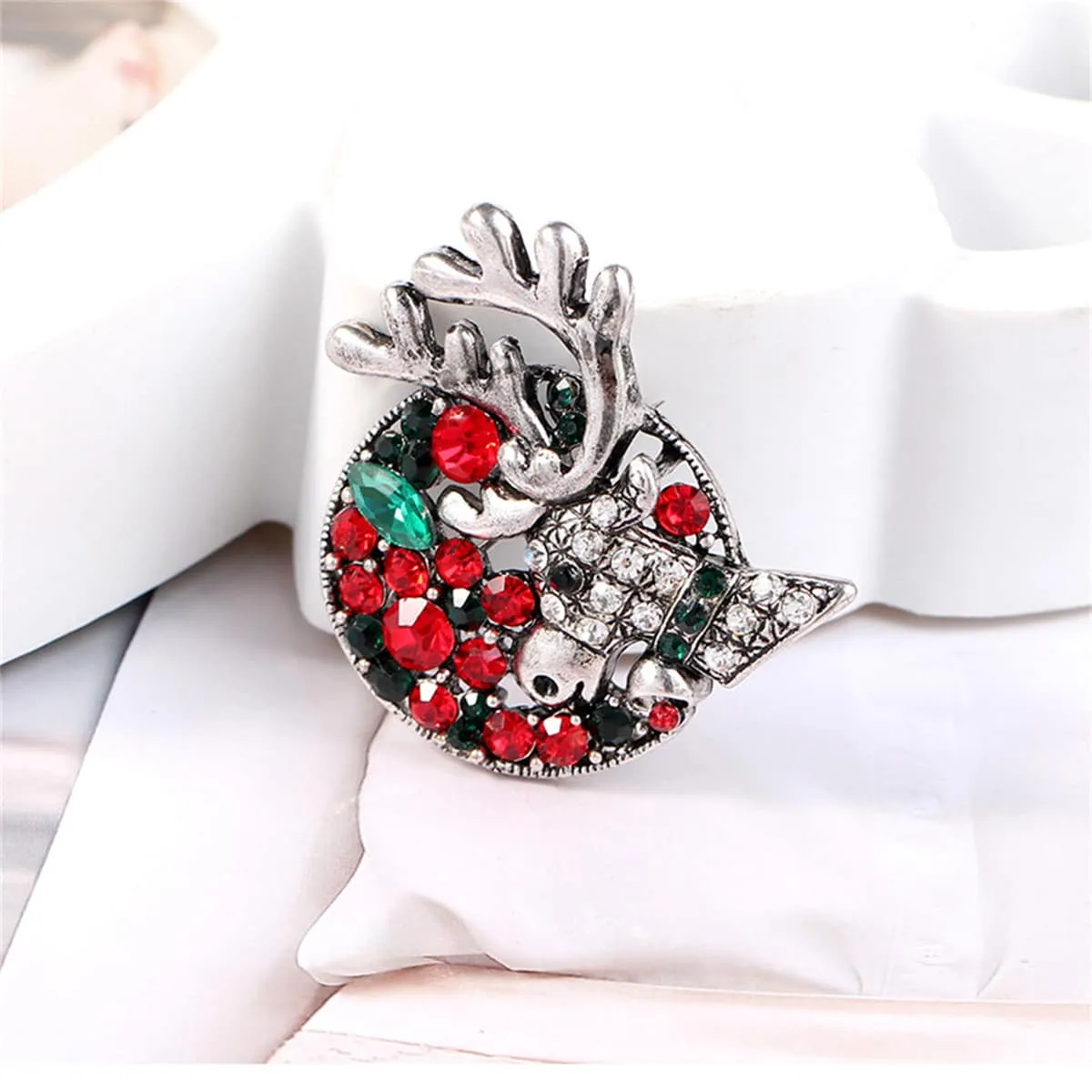 Green Crystal & Cubic Zirconia Silvertone Reindeer Brooch sold by Zulily product image thumbnail 3