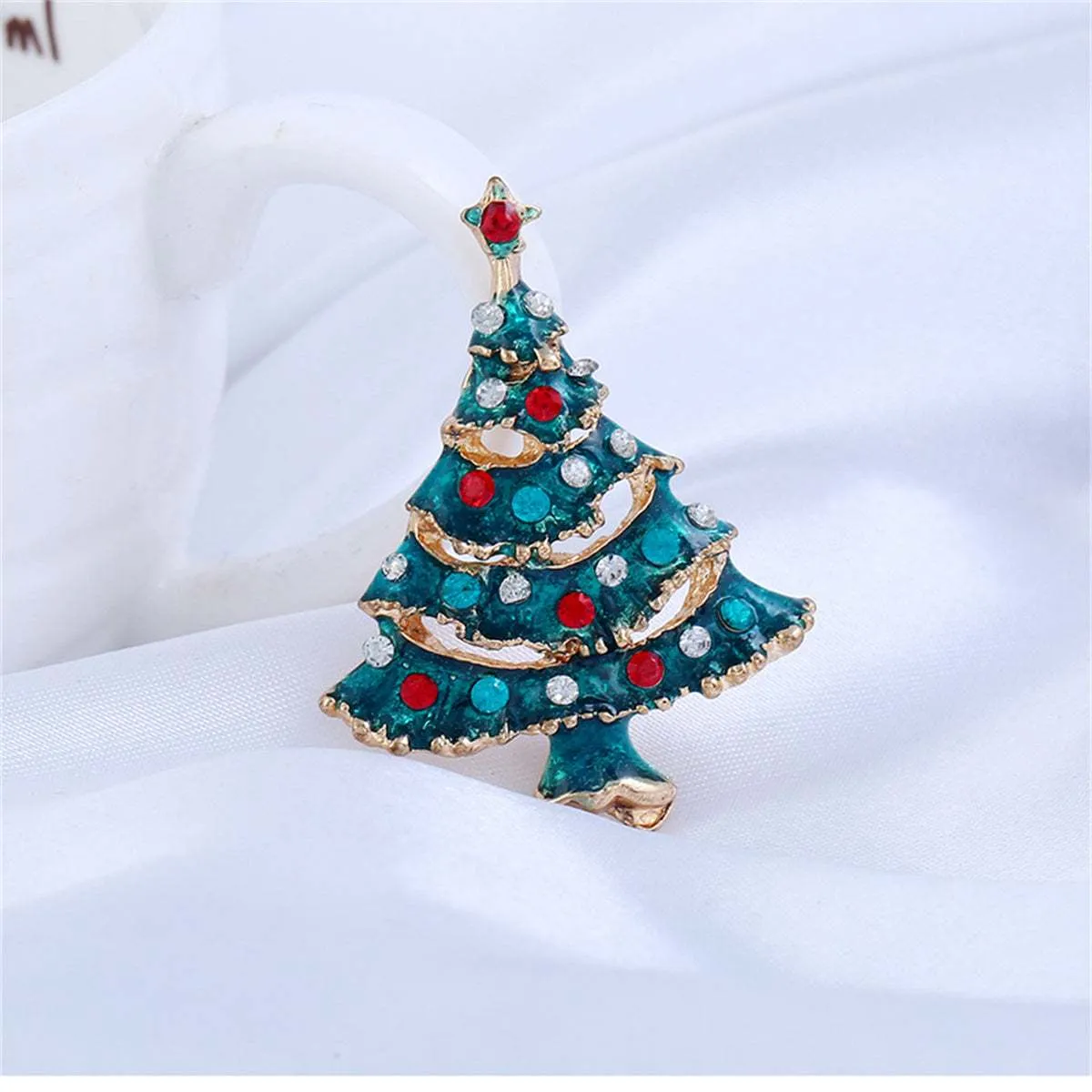 Green Cubic Zirconia & Enamel Goldtone Christmas Tree Brooch sold by Zulily product image thumbnail 3