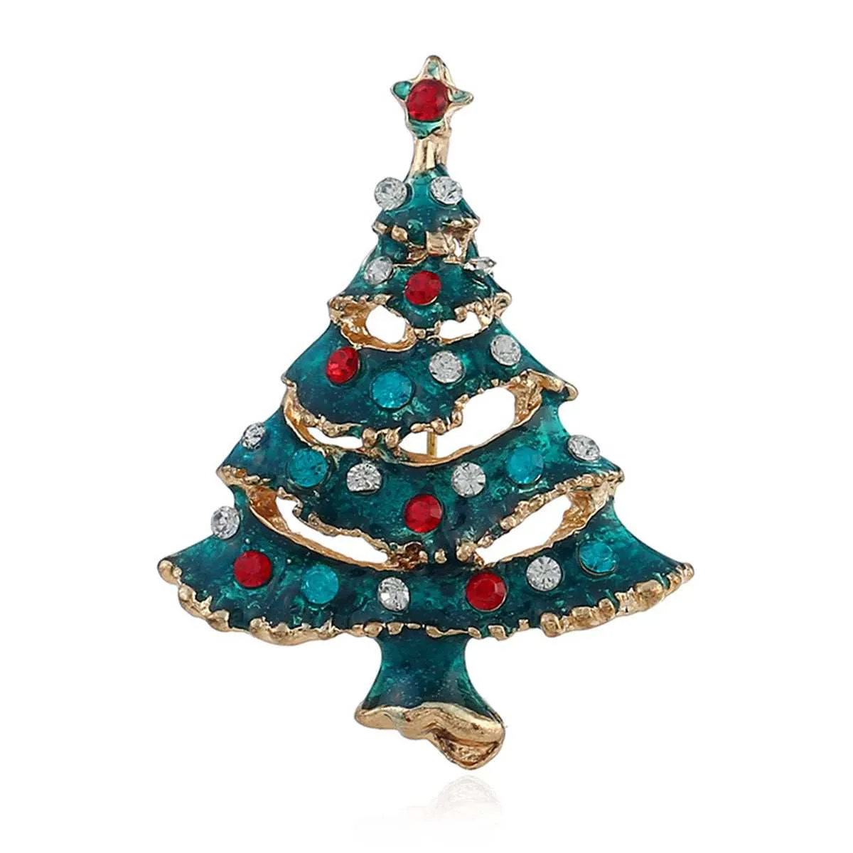 Green Cubic Zirconia & Enamel Goldtone Christmas Tree Brooch sold by Zulily