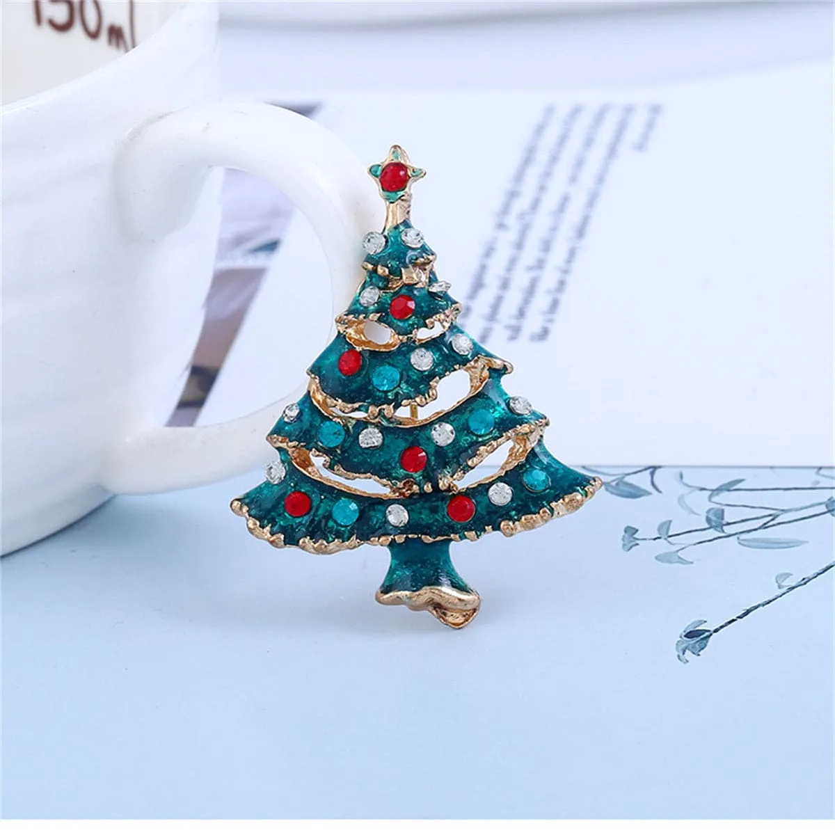 Green Cubic Zirconia & Enamel Goldtone Christmas Tree Brooch sold by Zulily product image thumbnail 2