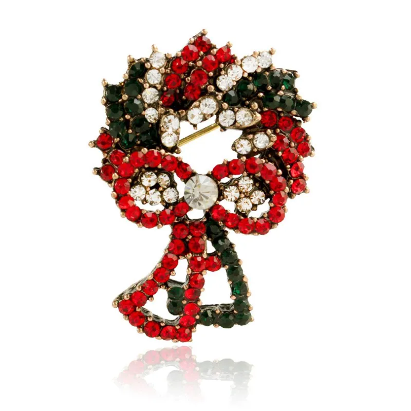 Red Cubic Zirconia & Goldtone Christmas Wreath Brooch made by Zulily