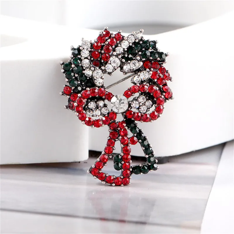Red Cubic Zirconia & Silvertone Christmas Wreath Brooch made by Zulily
