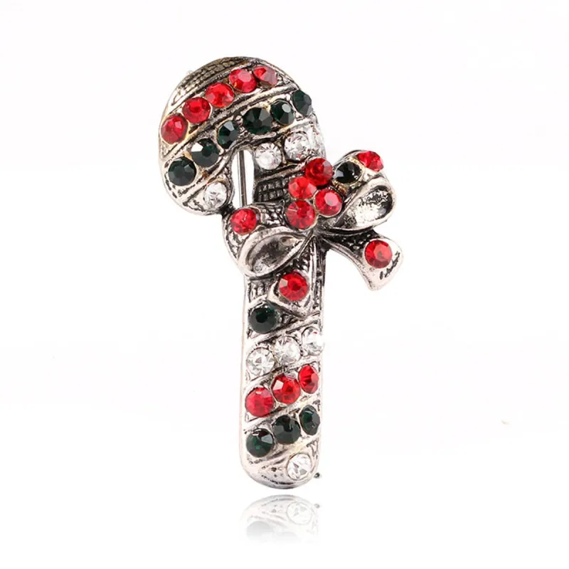 Black & Red Cubic Zirconia & Silvertone Bow Candy Cane Brooch made by Zulily