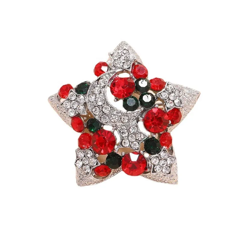 Red Cubic Zirconia & Silvertone Moon Star Brooch made by Zulily