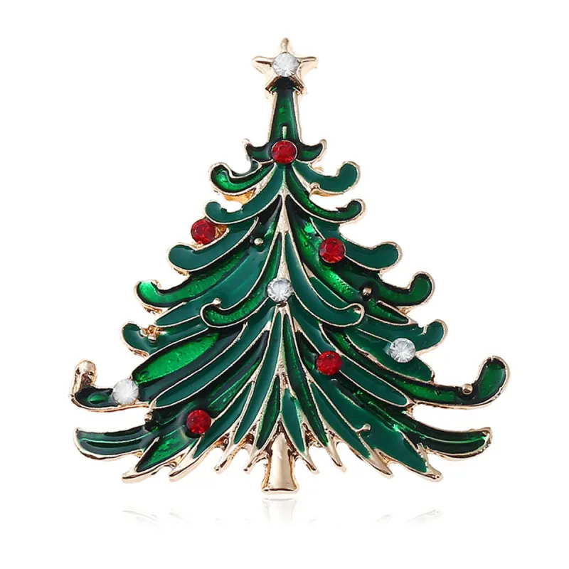 Green Enamel & Cubic Zirconia Goldtone Curved Christmas Tree Brooch made by Zulily