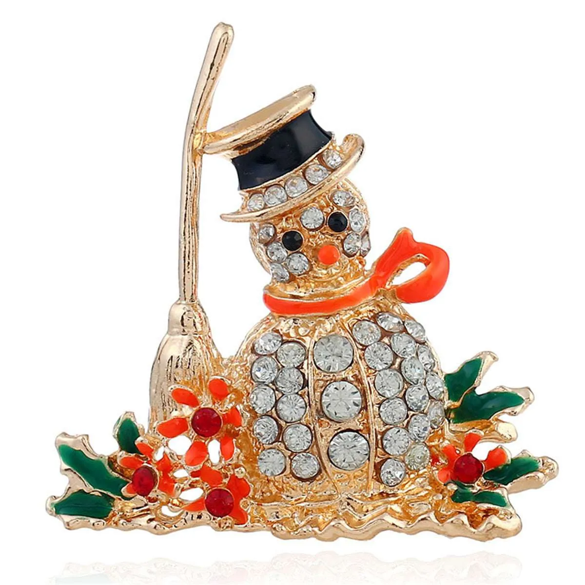 Orange Enamel & Cubic Zirconia Broom Snowman Brooch sold by Zulily product image thumbnail 2