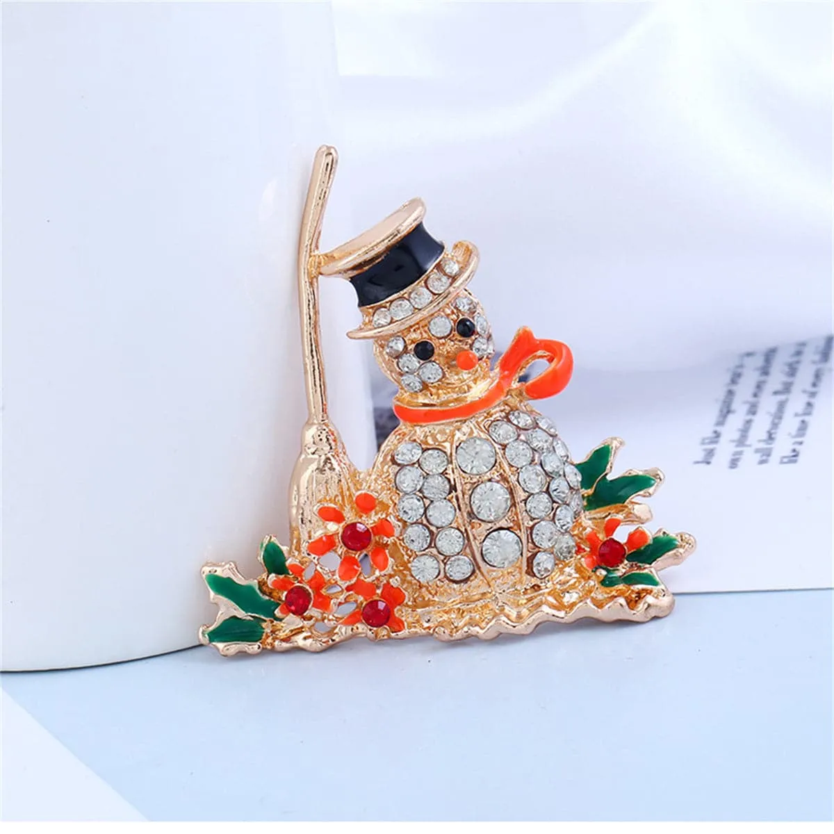 Orange Enamel & Cubic Zirconia Broom Snowman Brooch sold by Zulily product image thumbnail 3