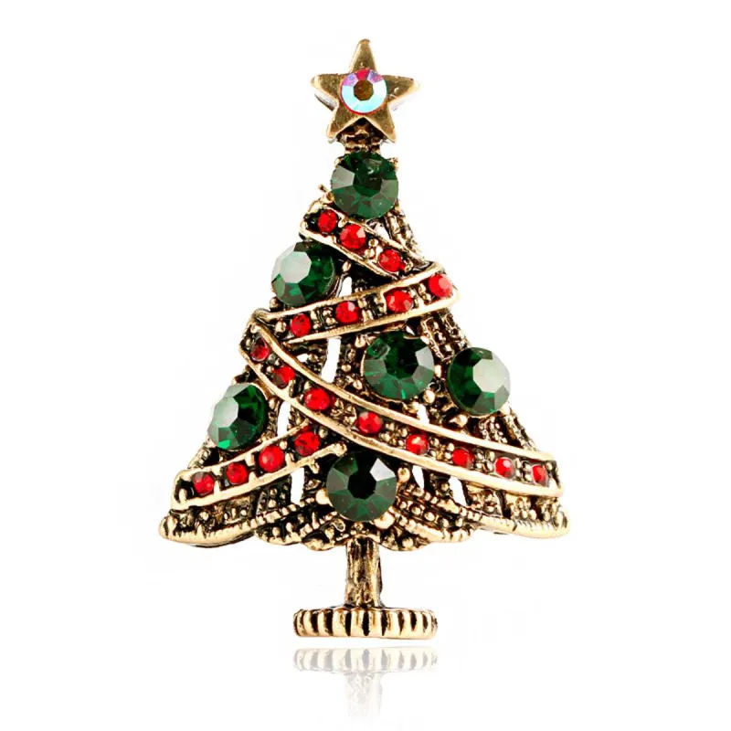 Green Cubic Zirconia & Goldtone Christmas Tree Brooch made by Zulily