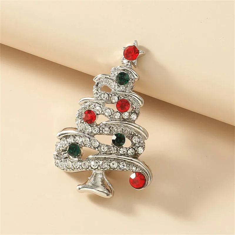 Red & Green Cubic Zirconia Silvertone Holiday Tree Brooch made by Zulily